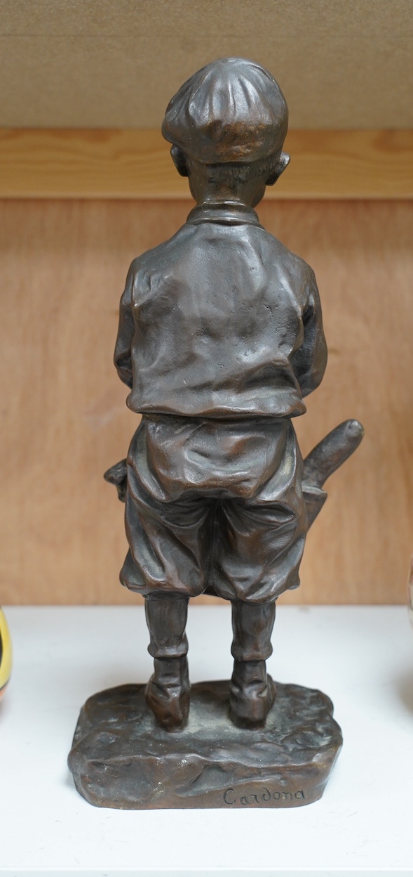 Jose Cardona (Spanish 1878-1923), bronze, figure of a young boy with a basket, 31cm. Condition - good